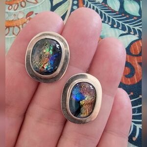 Artisan, Colorful Glass 925 Sterling Silver Earrings